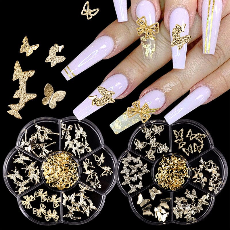 7 Grids Gold Metal Decorations #01 Bowknot Heart No Brand 