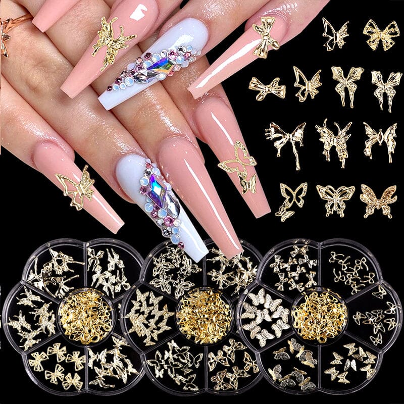 7 Grids Gold Metal Decorations #01 Bowknot Heart No Brand 