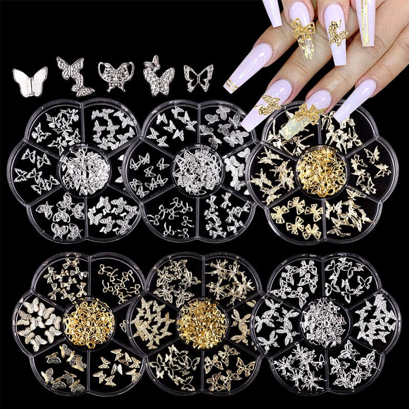 7 Grids Gold Metal Decorations #01 Bowknot Heart No Brand 