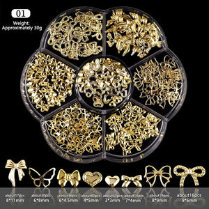 7 Grids Gold Metal Decorations #01 Bowknot Heart No Brand 