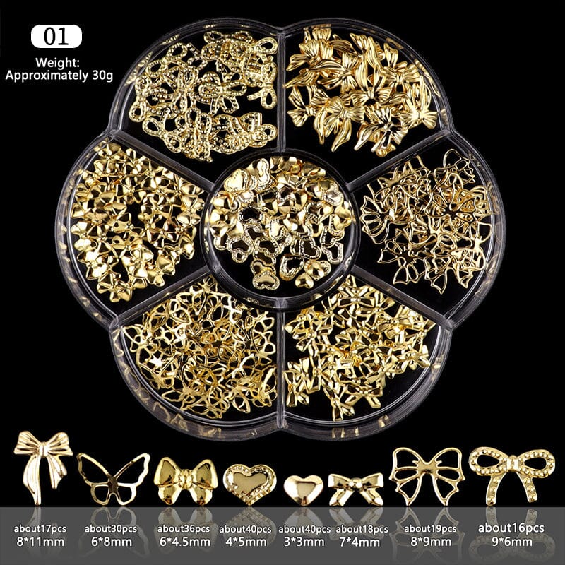 7 Grids Gold Metal Decorations #01 Bowknot Heart No Brand 