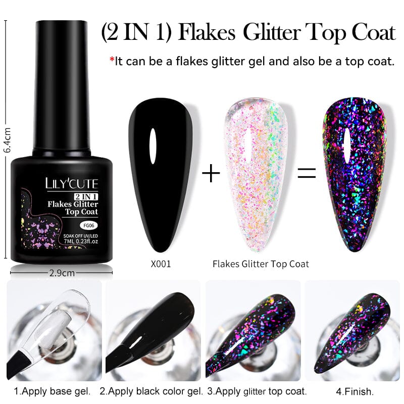 Flakes Glitter Top Coat FG01 7ml Base & Top Coat LILYCUTE 