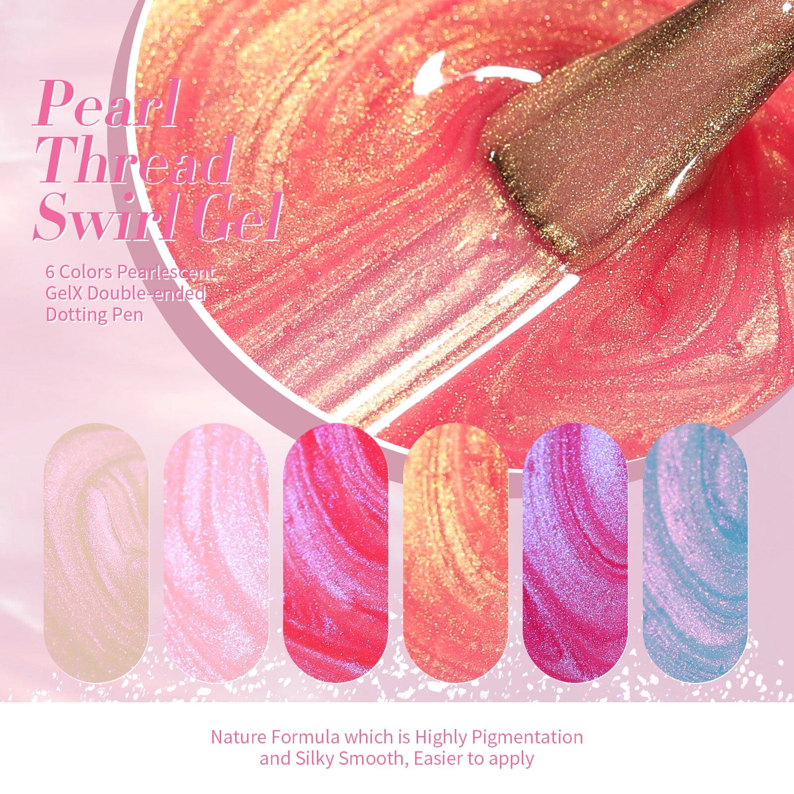 6 Colors Pearl Thread Swirl Gel Polish Set T02 Nebulas 7ml Gel Nail Polish BORN PRETTY 