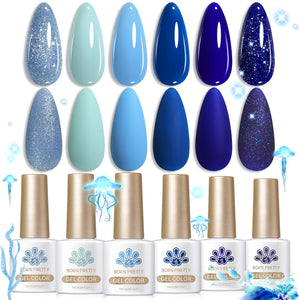 6 Colors Blue Color Gel Polish Set S07 Blue Horizon 7ml Gel Nail Polish BORN PRETTY 