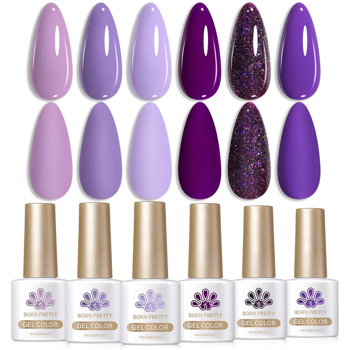 6 Colors Purple Gel Polish Set S08 Lavender Mist 7ml Gel Nail Polish BORN PRETTY 