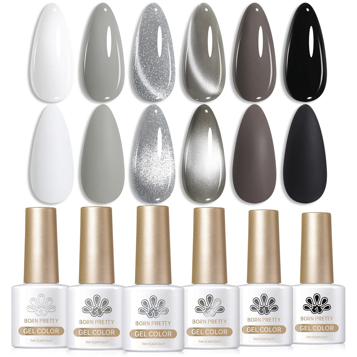 6 Colors Grey Colors Gel Polish Set S09 Steel Symphony 7ml Gel Nail Polish BORN PRETTY 