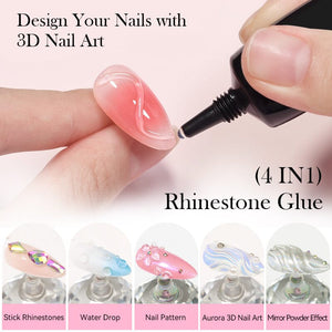 4 In 1 Rhinestone Glue 15ml Gel Nail Polish NICOLE DIARY 