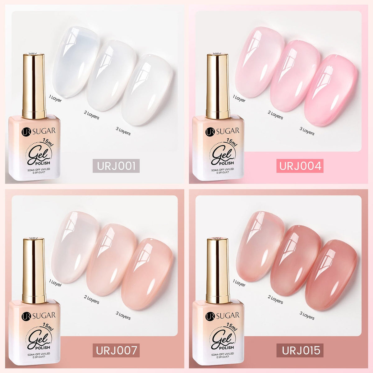 4 Colors Jelly Gel Set #2 Sheer Petal 15ml Gel Nail Polish UR SUGAR 