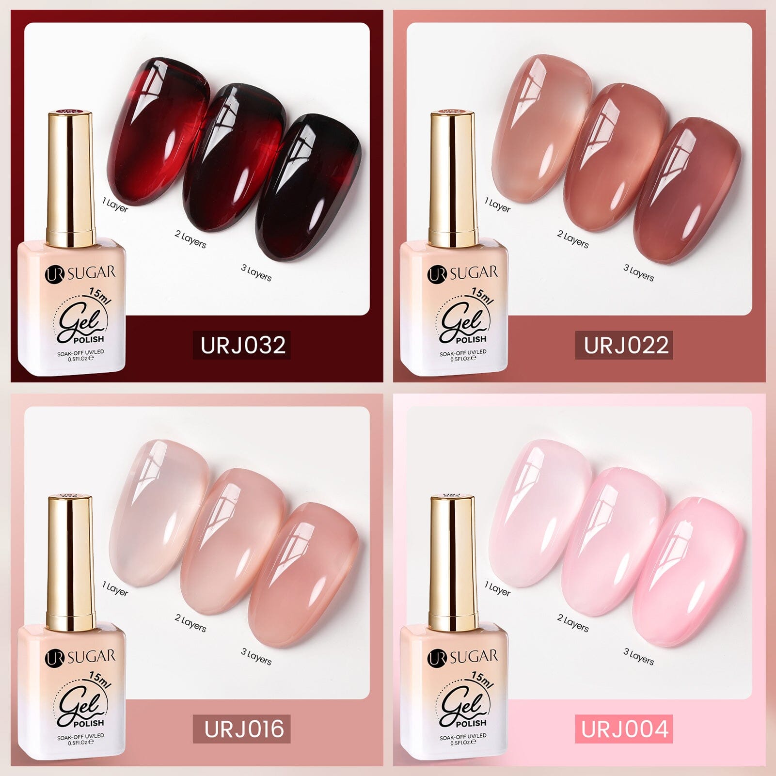 4 Colors Jelly Gel Set #3 Misty Garden 15ml Gel Nail Polish UR SUGAR 