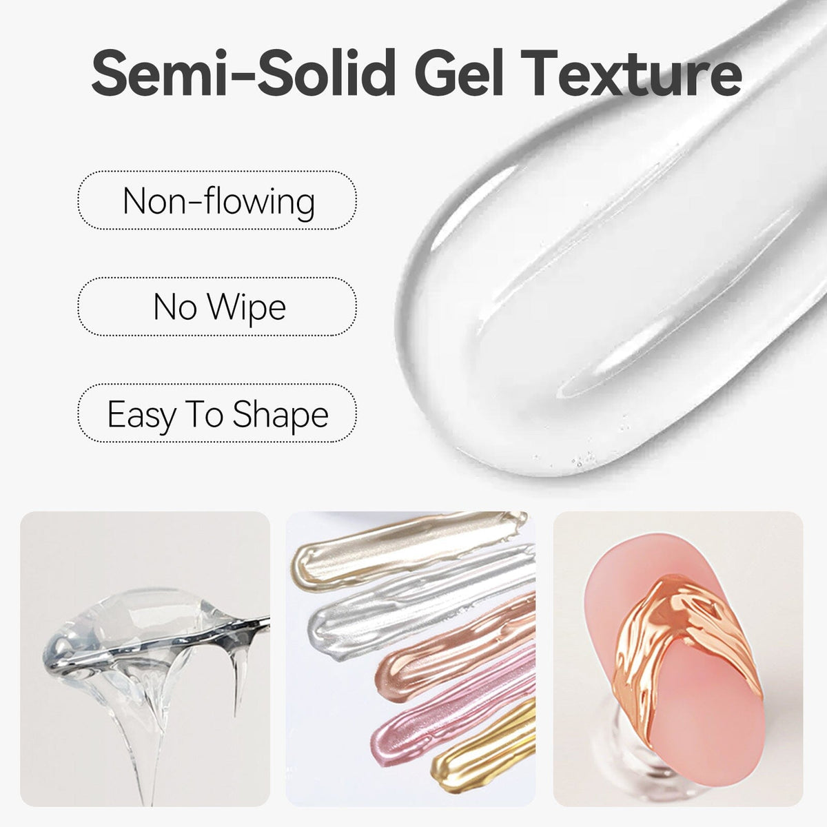 3pcs Set (Semi Solid Molding Gel, Chrome Powder, Nail Brush) Gel Nail Polish BORN PRETTY 