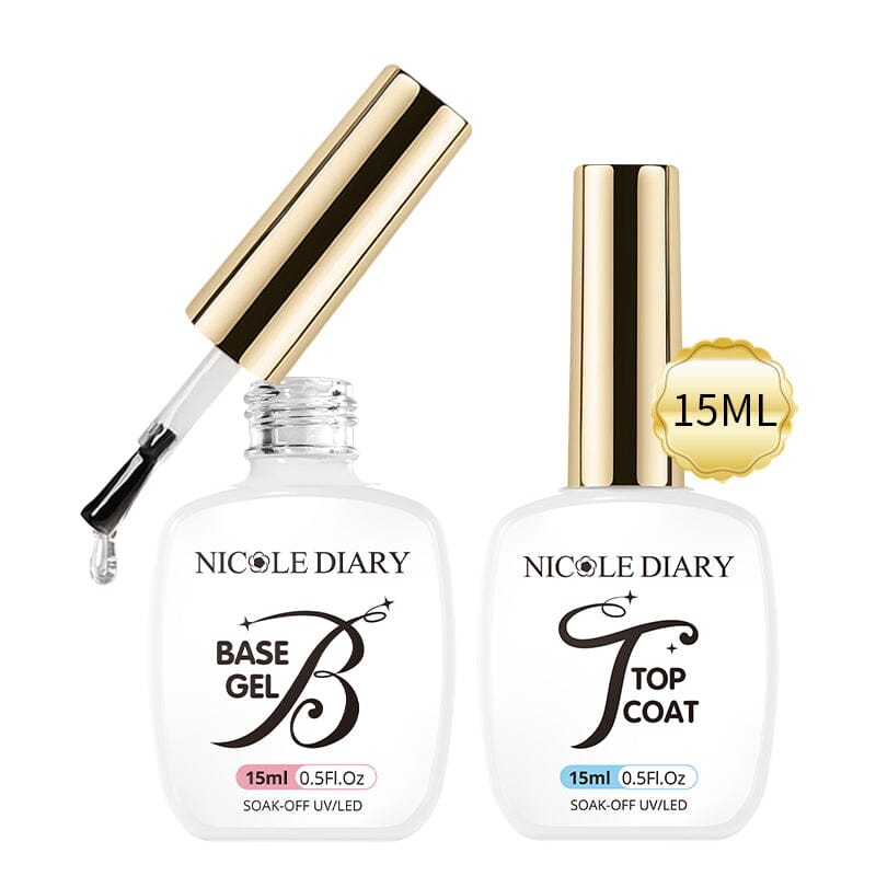 2 Bottles Base Top Coat Set 15ml Base & Top Coat NICOLE DIARY 
