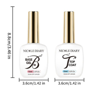 2 Bottles Base Top Coat Set 15ml Base & Top Coat NICOLE DIARY 