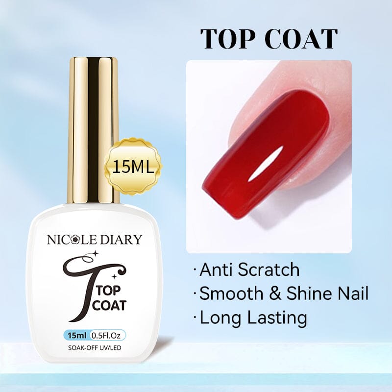 2 Bottles Base Top Coat Set 15ml Base & Top Coat NICOLE DIARY 