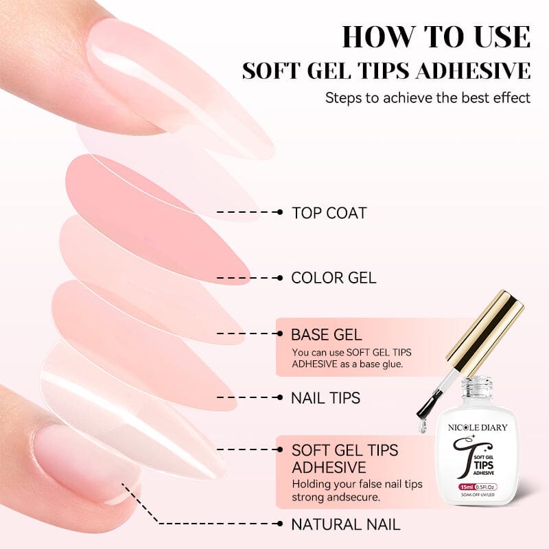 Soft Gel Tips Adhesive 15ml Gel Nail Polish NICOLE DIARY 