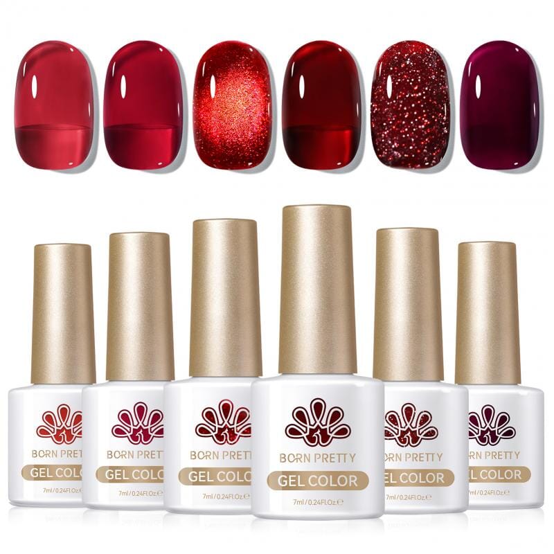 6 Colors Jelly Gel Polish Set 7ml Gel Nail Polish BORN PRETTY J09 Scarlet Muse 