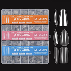 600pcs Coffin Transparent False Nail Tips Nail Tips No Brand 