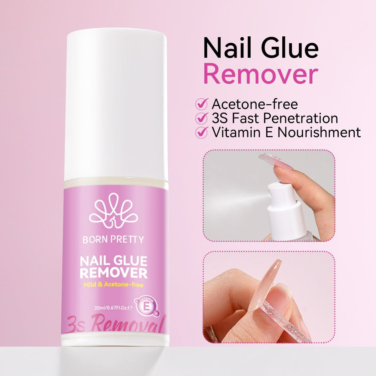 Nail Tips Glue Gel Debonder Remover Gel Nail Polish BORN PRETTY Nail Glue Remover 20ml 