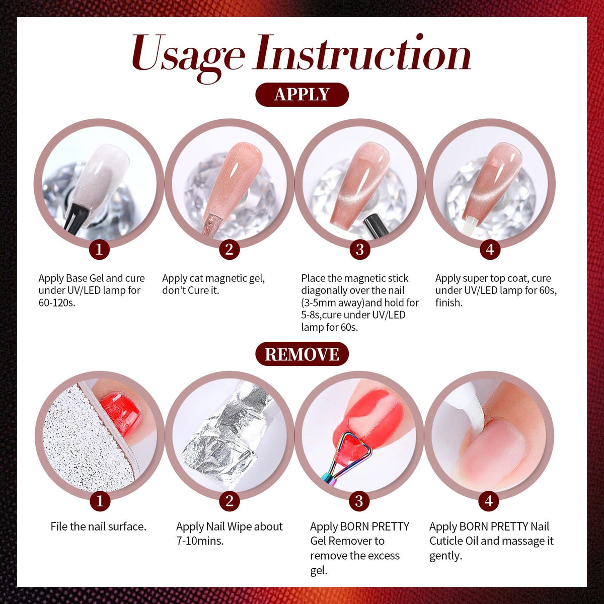 Crystal Cat Magnetic Gel MY154 Red Spider Lily 15ml HEMA/TPO FREE Gel Nail Polish BORN PRETTY 