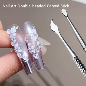 Double Headed Spoon Metal Carved Stick Nail Tips No Brand 