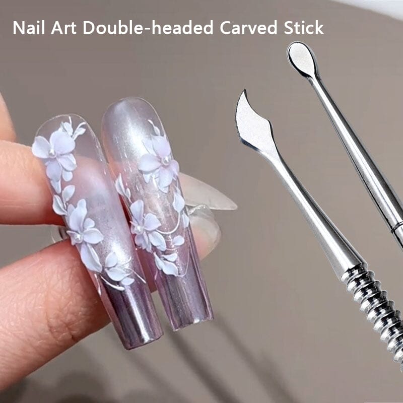 Double Headed Spoon Metal Carved Stick Nail Tips No Brand 