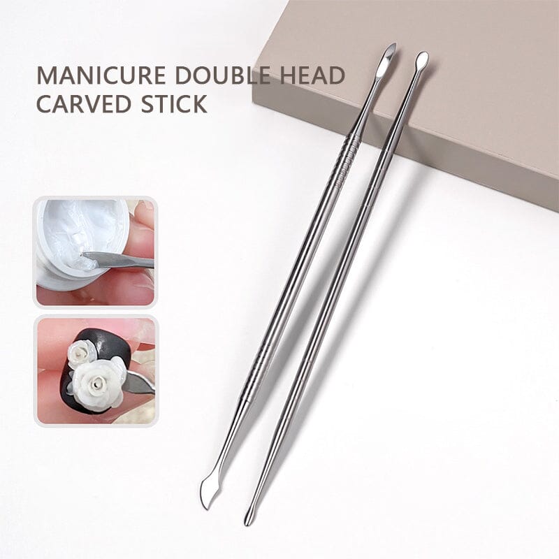 Double Headed Spoon Metal Carved Stick Nail Tips No Brand 