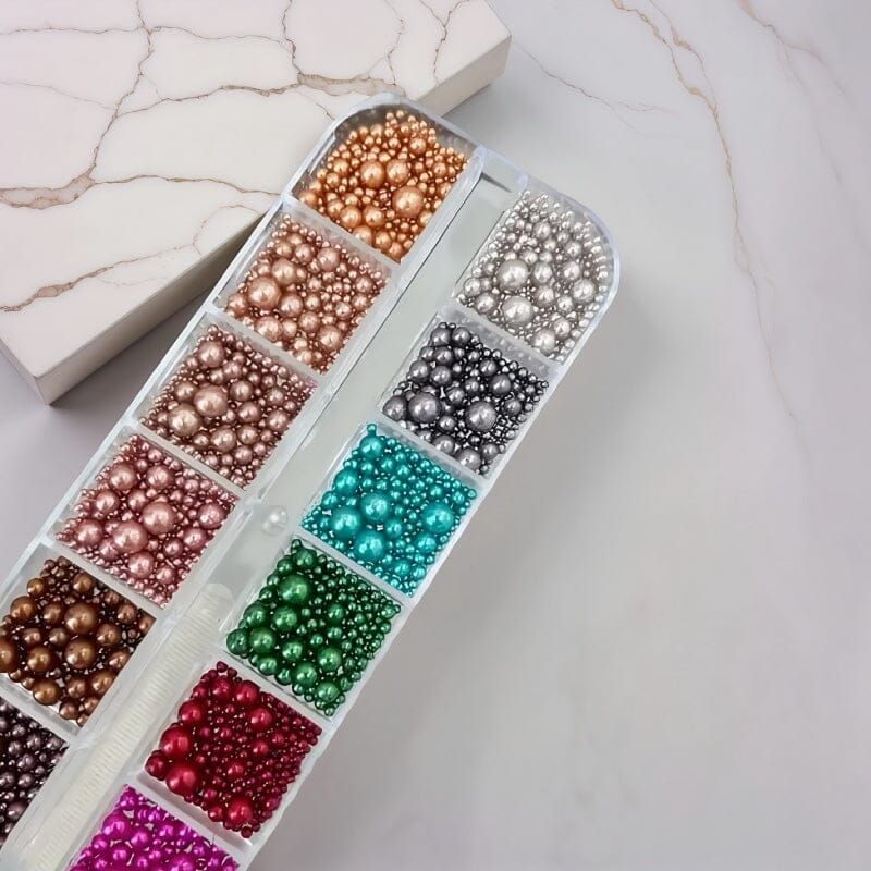12 Grids Mixed Sizes Round Resin Nail Decoration Nail Art No Brand 