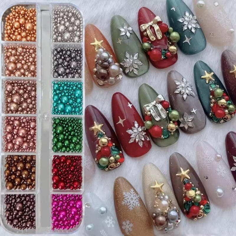 12 Grids Mixed Sizes Round Resin Nail Decoration Nail Art No Brand 