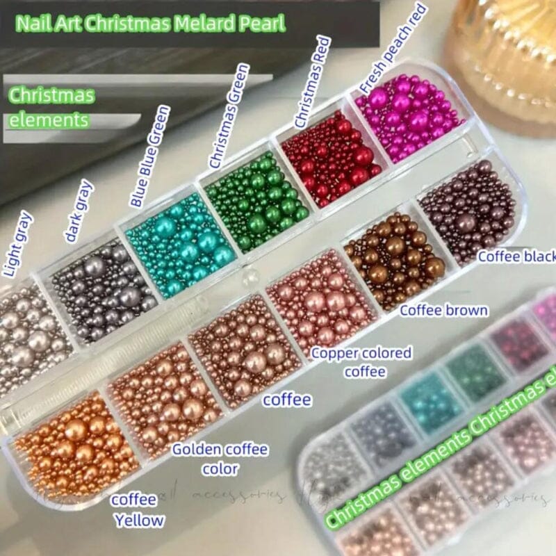 12 Grids Mixed Sizes Round Resin Nail Decoration Nail Art No Brand 