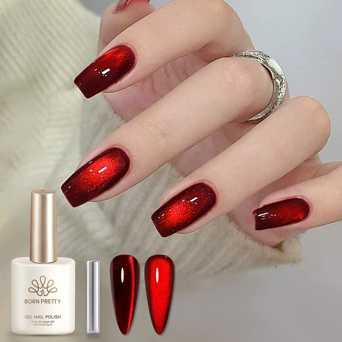 Cat Magnetic Gel MY377 Hot Ruby 15ml HEMA/TPO FREE Gel Nail Polish BORN PRETTY 