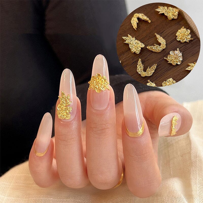 10pcs French Nails Gold Flowers Nail Decorations Clearance No Brand 