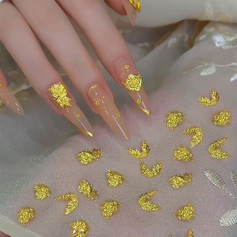 10pcs French Nails Gold Flowers Nail Decorations Clearance No Brand 