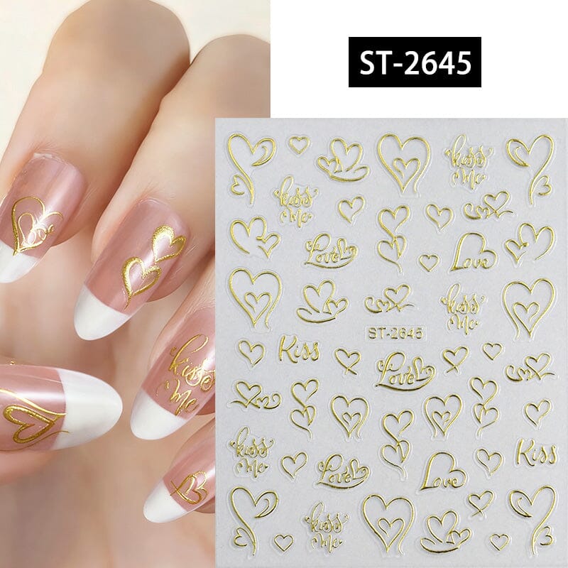 Heart 3D Nail Sticker ST-2645 Gold Nail Art No Brand 