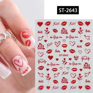 Heart 3D Nail Sticker ST-2643 Red Nail Art No Brand 