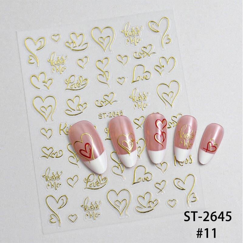 Heart 3D Nail Sticker ST-2645 Gold Nail Art No Brand 