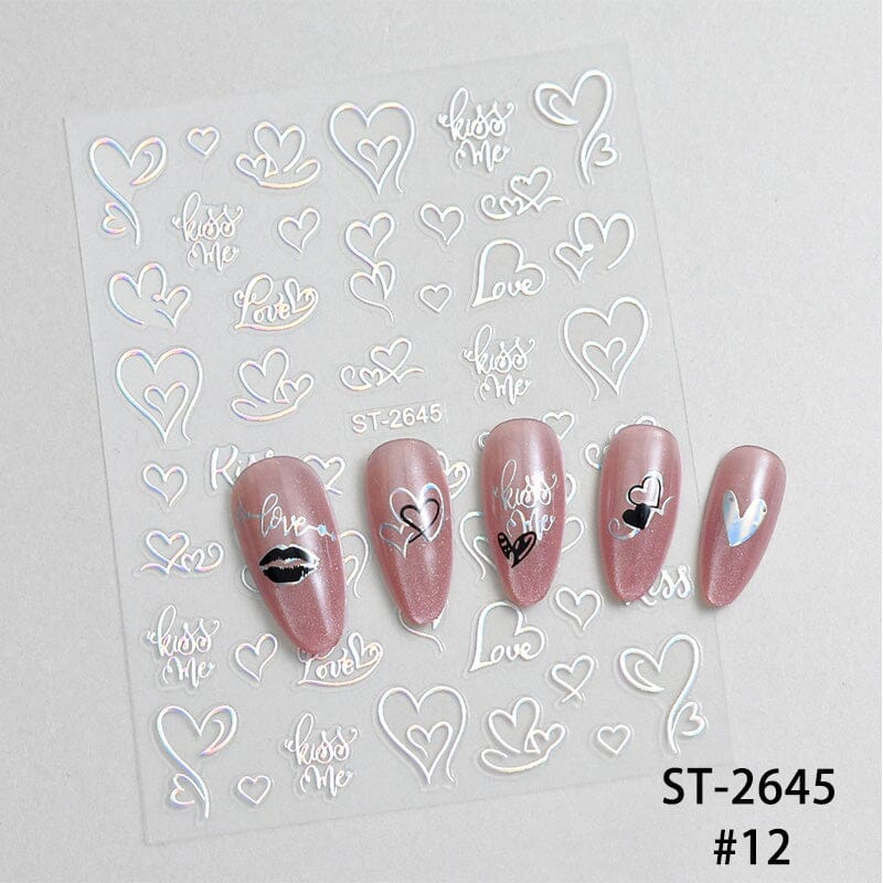Heart 3D Nail Sticker ST-2645 Silver Nail Art No Brand 