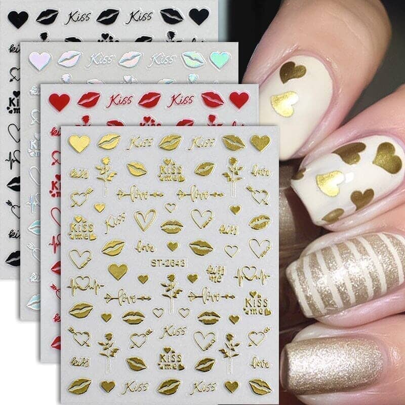 Heart 3D Nail Sticker ST-2644 Gold Nail Art No Brand 