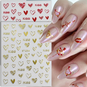 Heart 3D Nail Sticker ST-2644 Gold Nail Art No Brand 