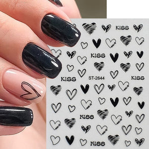 Heart 3D Nail Sticker ST-2644 Black Nail Art No Brand 