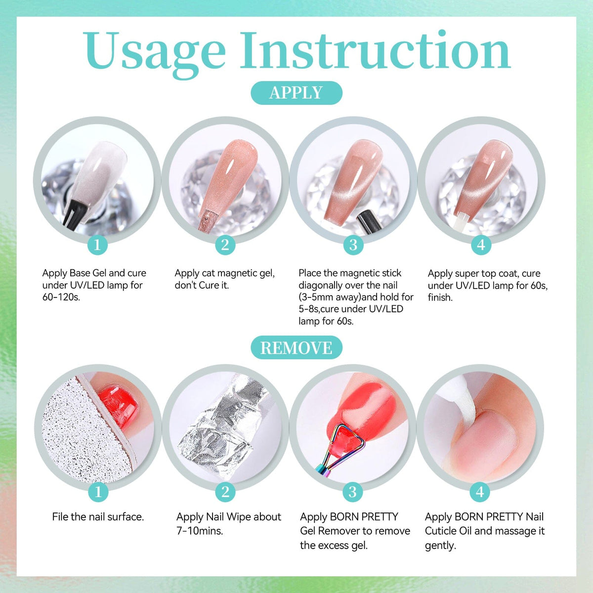 6 Colors Glass Cat Magnetic Gel M50 Spring Geometry 7ml HEMA/TPO FREE Gel Nail Polish BORN PRETTY 