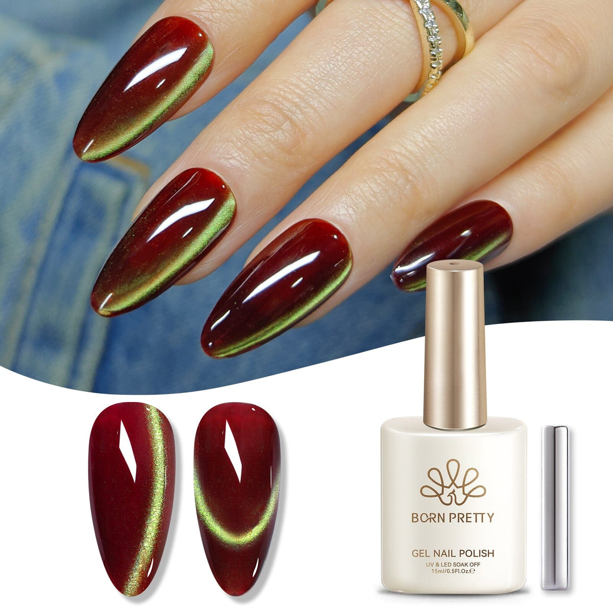 Colored Cat Magnetic Gel MY428 Scarlet Jade 15ml HEMA/TPO FREE Gel Nail Polish BORN PRETTY 