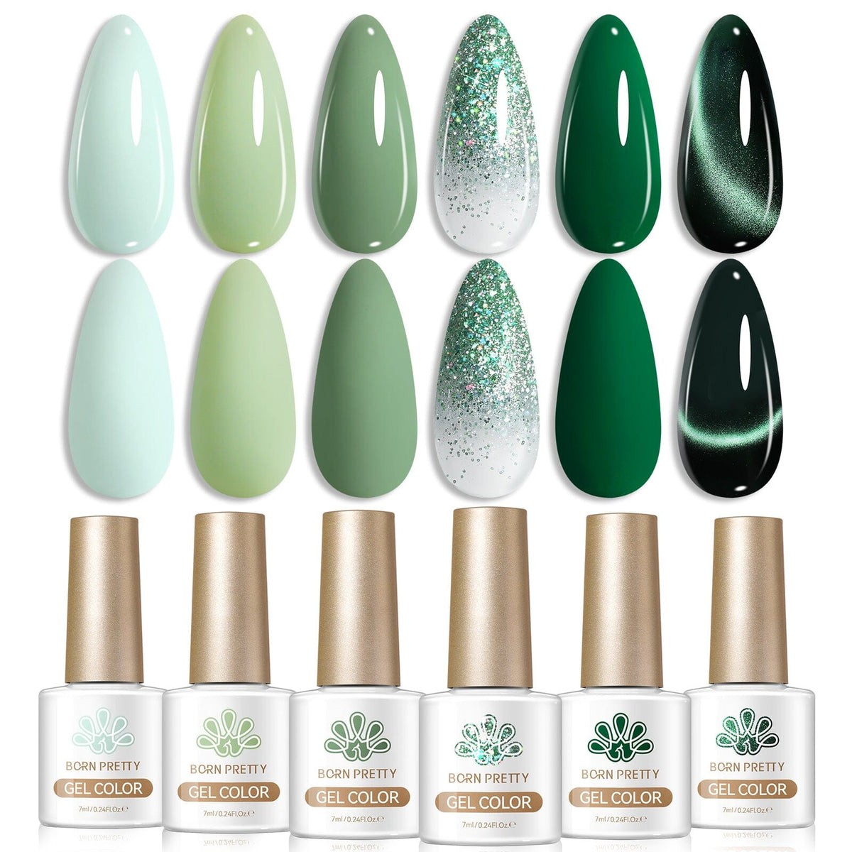 6 Bottles Color Gel Polish Set 7ml Gel Nail Polish BORN PRETTY S59 Still Green 