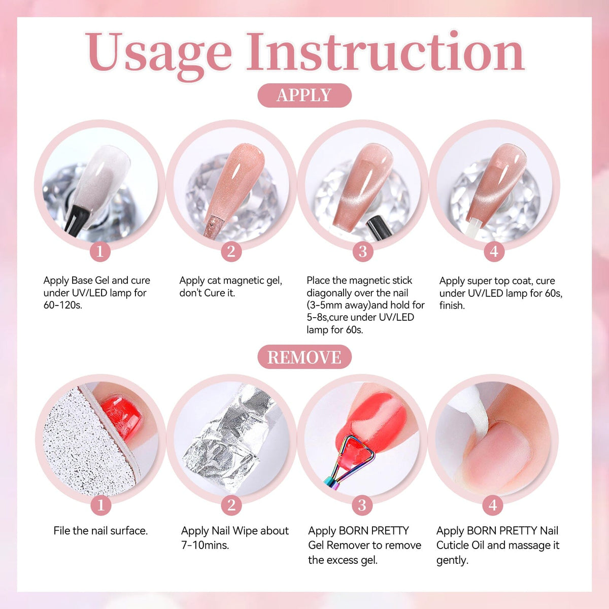 6 Colors Crystal Cat Magnetic Gel M60 Misty Dawn 7ml Gel Nail Polish BORN PRETTY 