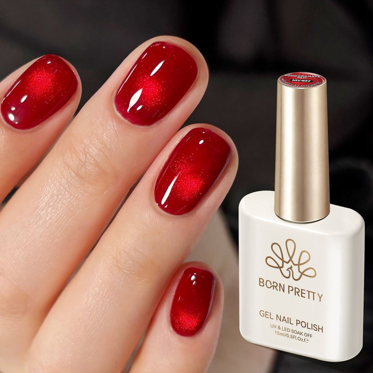 Glass Cat Magnetic Gel MY497 Pomegranate Red 15ml Gel Nail Polish BORN PRETTY 
