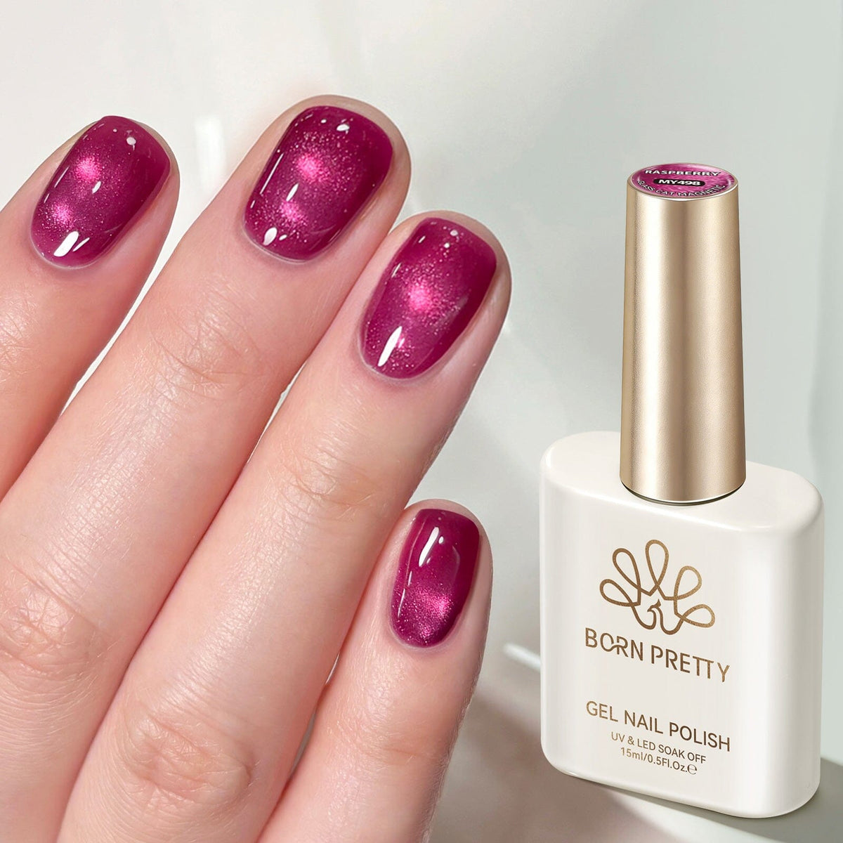 Glass Cat Magnetic Gel MY498 Raspberry 15ml Gel Nail Polish BORN PRETTY 