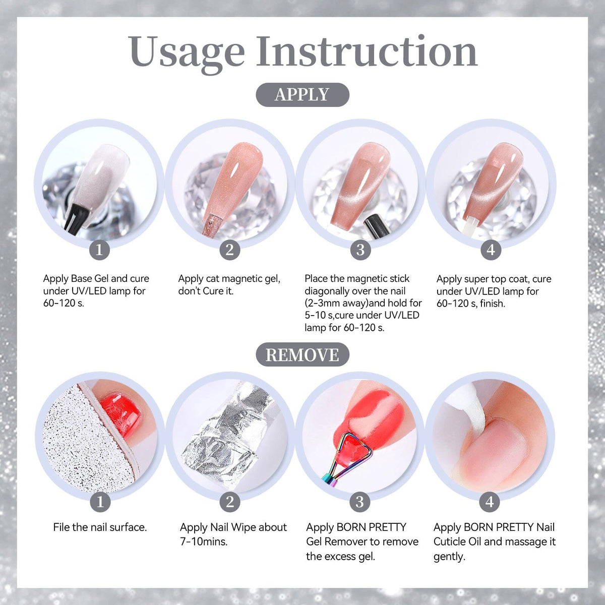 Crystal Cat Magnetic Gel MY520 Bubbly 15ml Gel Nail Polish BORN PRETTY 