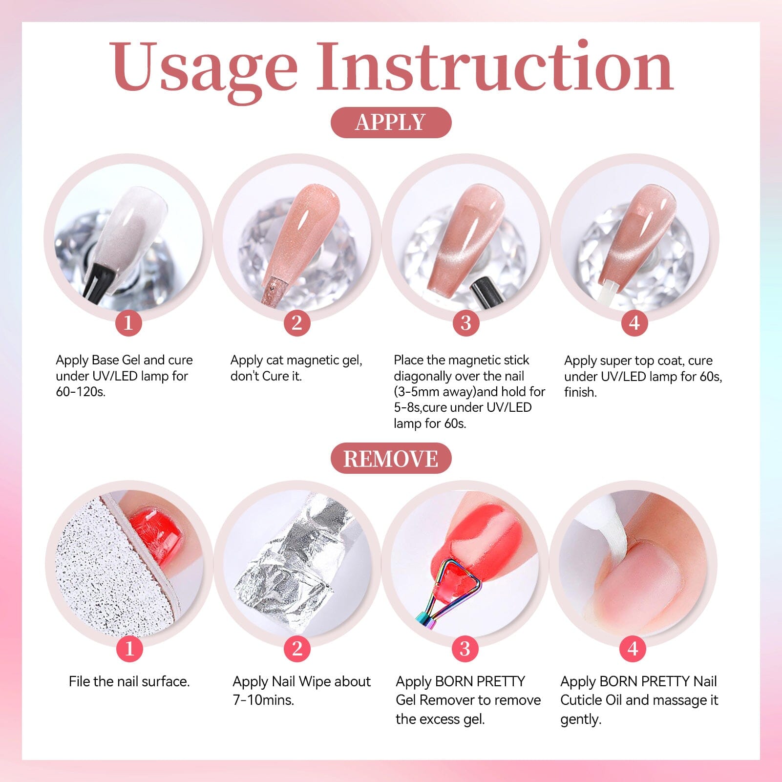 6 Colors Glass Cat Magnetic Gel M68 Sweet Whisper 7ml Gel Nail Polish BORN PRETTY 