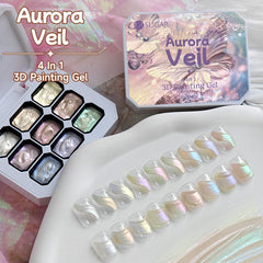 9 Colors 4 In 1 3D Pat Painting Gel Aurora Veil Gel Nail Polish UR SUGAR 