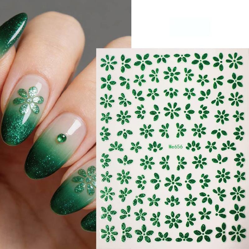 Green Spring Flowers Sakura 3D Nail Sticker #07 Nail Art No Brand 