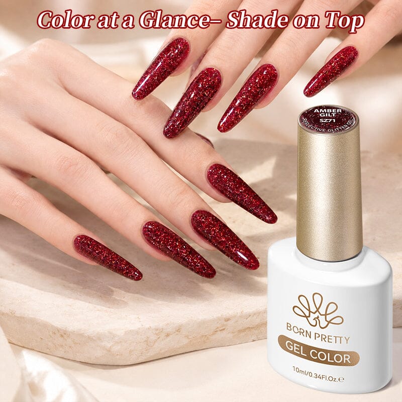 Reflective Glitter Gel SZ71 Amber Gilt 10ml Gel Nail Polish BORN PRETTY 
