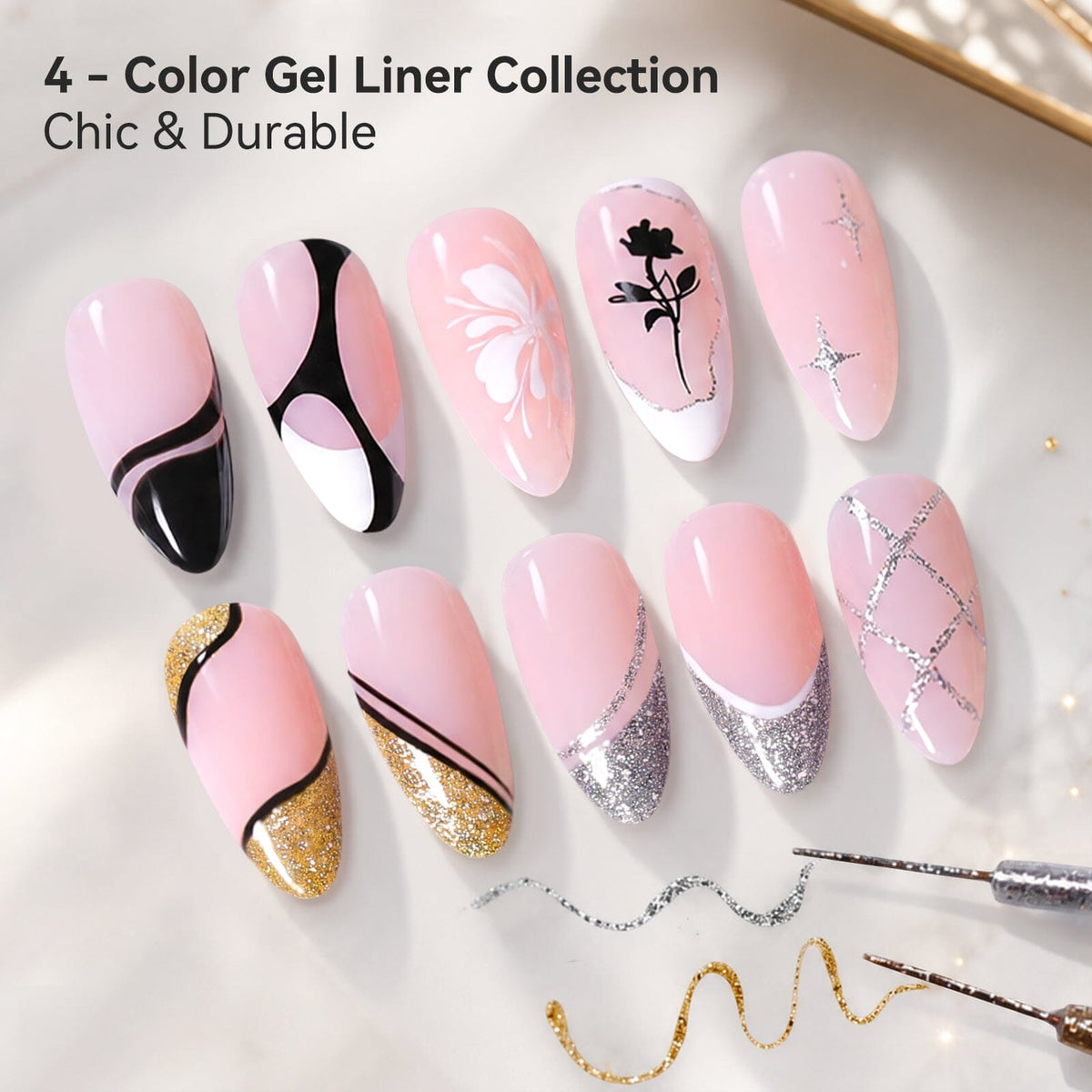 4 Colors Liner Gel Set Black White Gold Silver 8ml Gel Nail Polish BORN PRETTY 